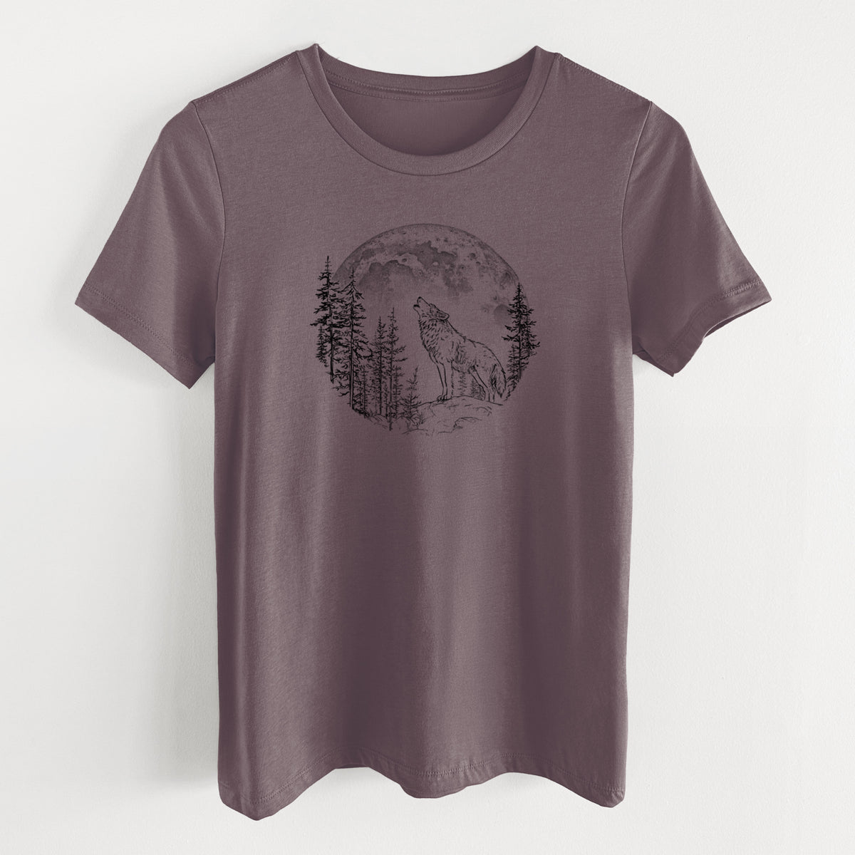 Wolf Howling at the Moon - Women's Lightweight Relaxed Fit 100% Cotton Crewneck