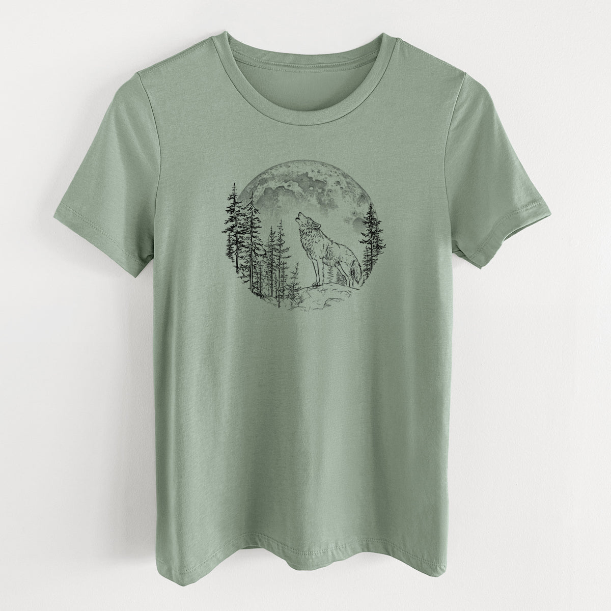 Wolf Howling at the Moon - Women's Lightweight Relaxed Fit 100% Cotton Crewneck