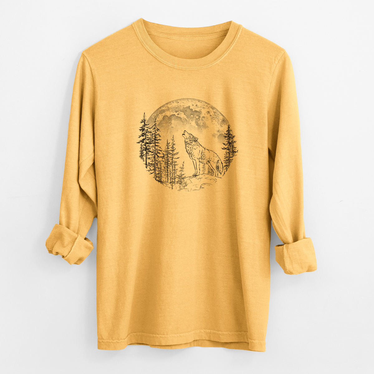 Wolf Howling at the Moon - Unisex Comfort Colors 100% Cotton Long Sleeve