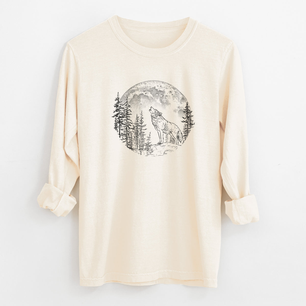Wolf Howling at the Moon - Unisex Comfort Colors 100% Cotton Long Sleeve