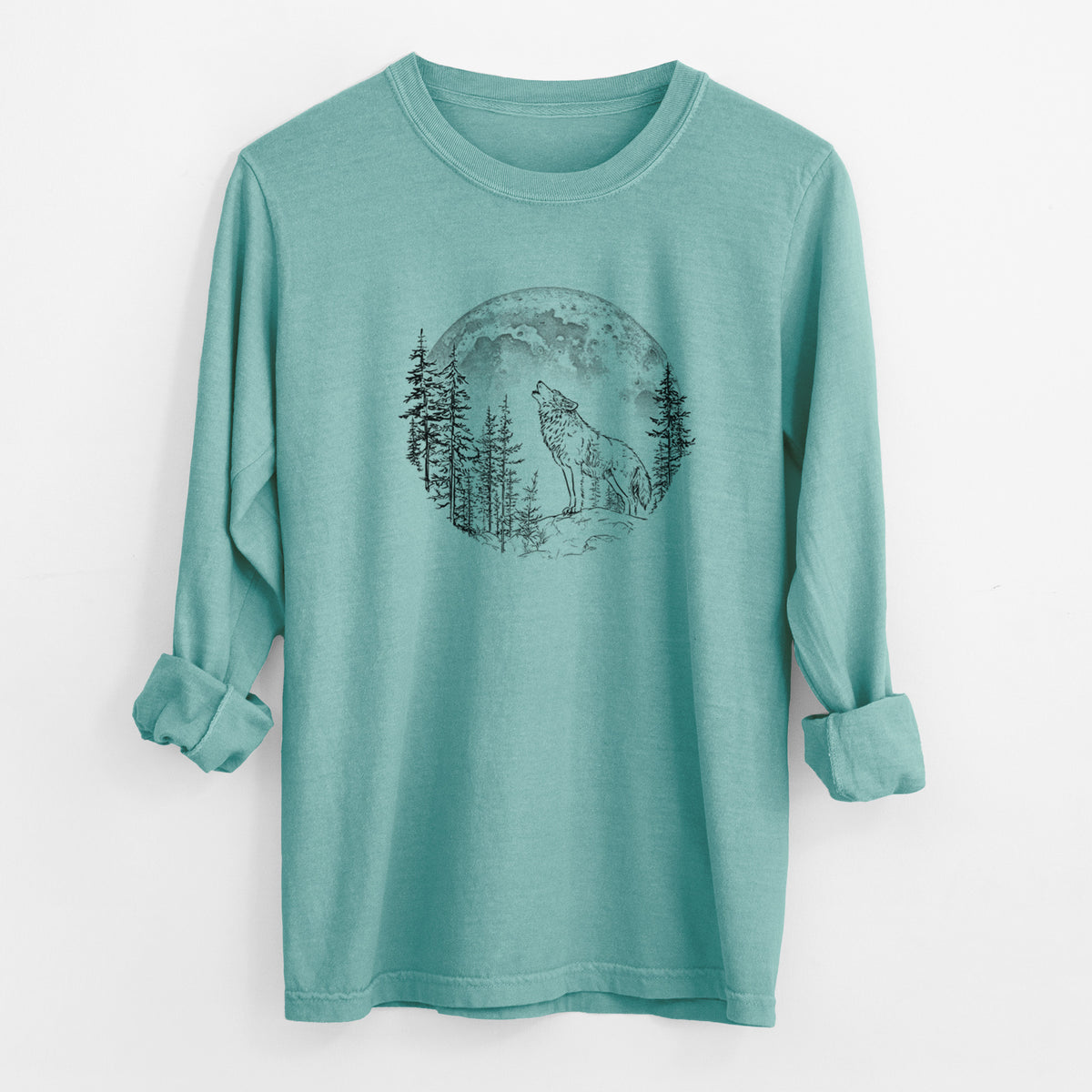 Wolf Howling at the Moon - Unisex Comfort Colors 100% Cotton Long Sleeve
