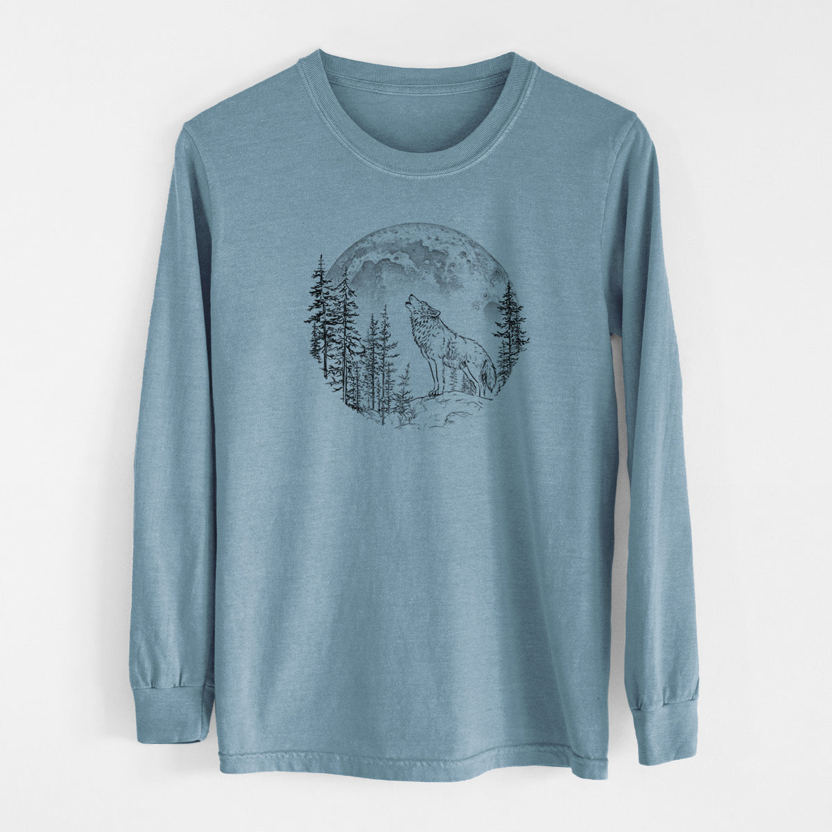 Wolf Howling at the Moon - Unisex Comfort Colors 100% Cotton Long Sleeve