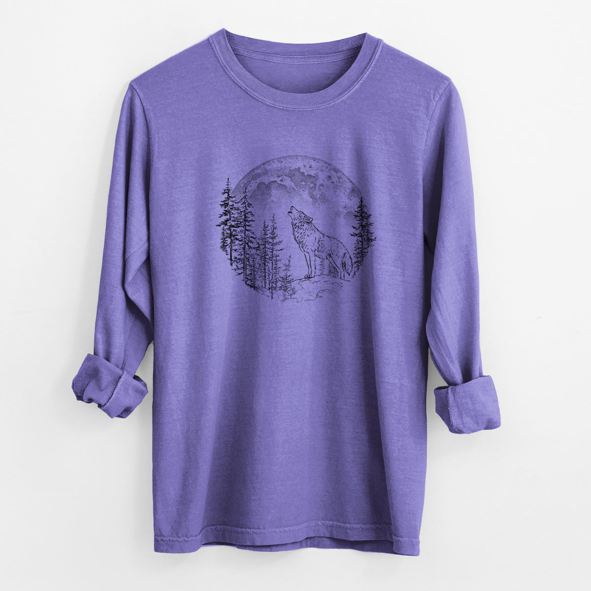 Wolf Howling at the Moon - Unisex Comfort Colors 100% Cotton Long Sleeve