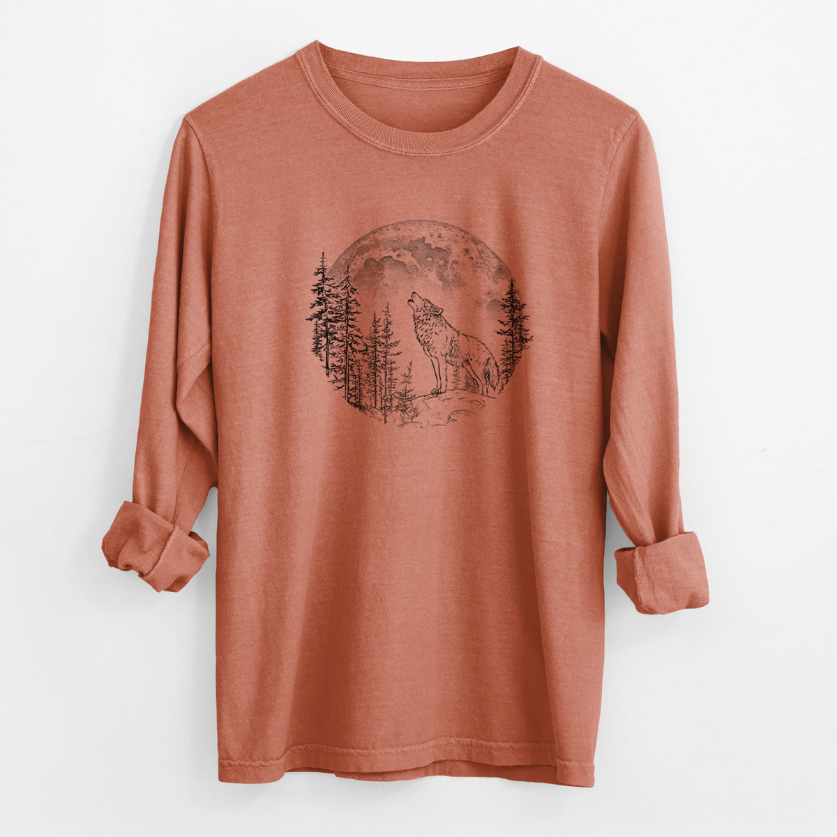 Wolf Howling at the Moon - Unisex Comfort Colors 100% Cotton Long Sleeve