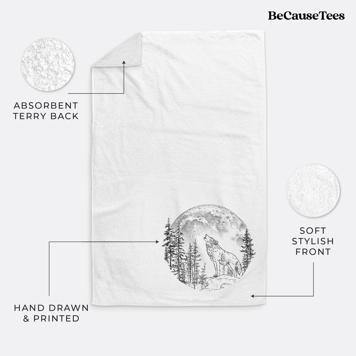 Wolf Howling at the Moon Premium Decorative Hand Towel