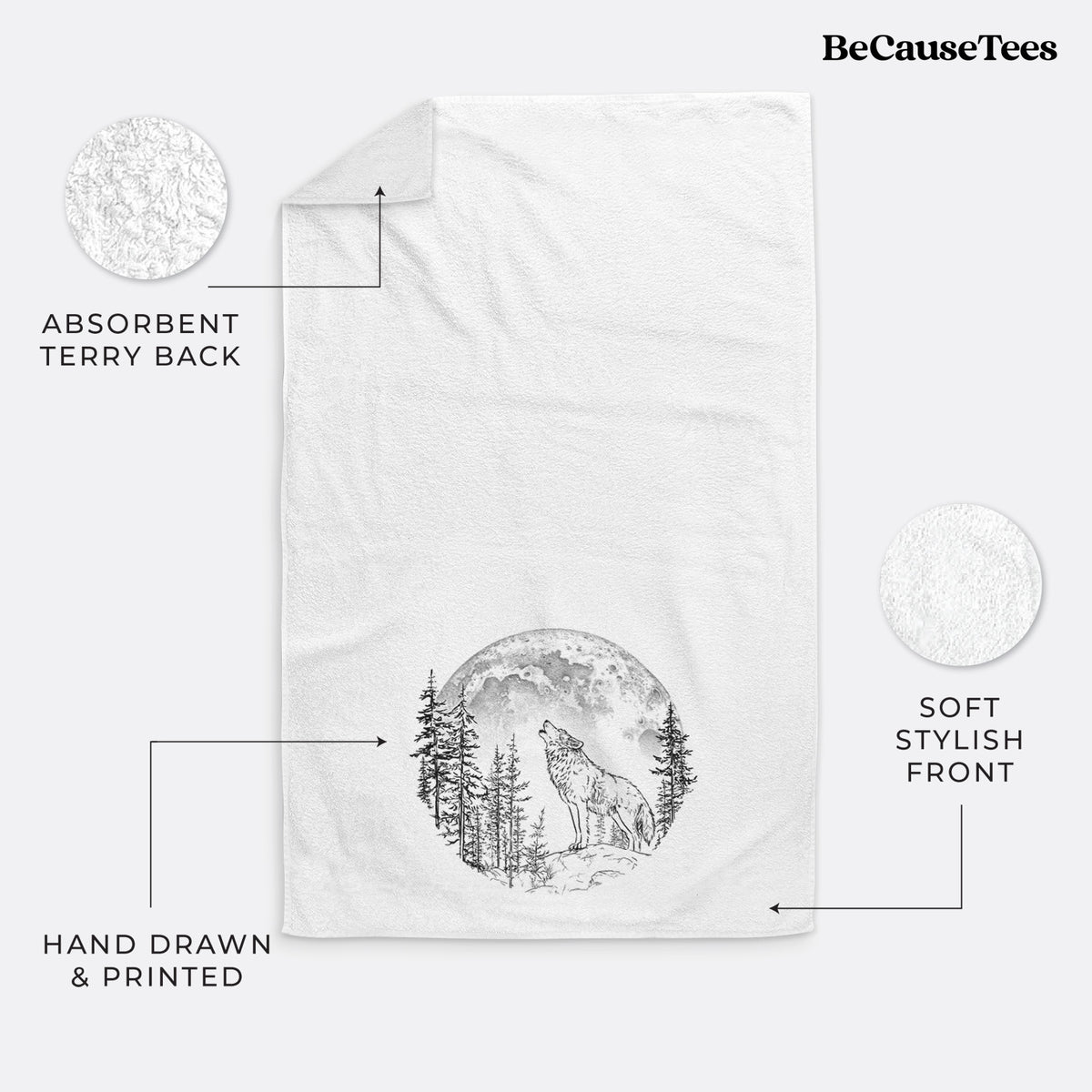 Wolf Howling at the Moon Premium Decorative Hand Towel