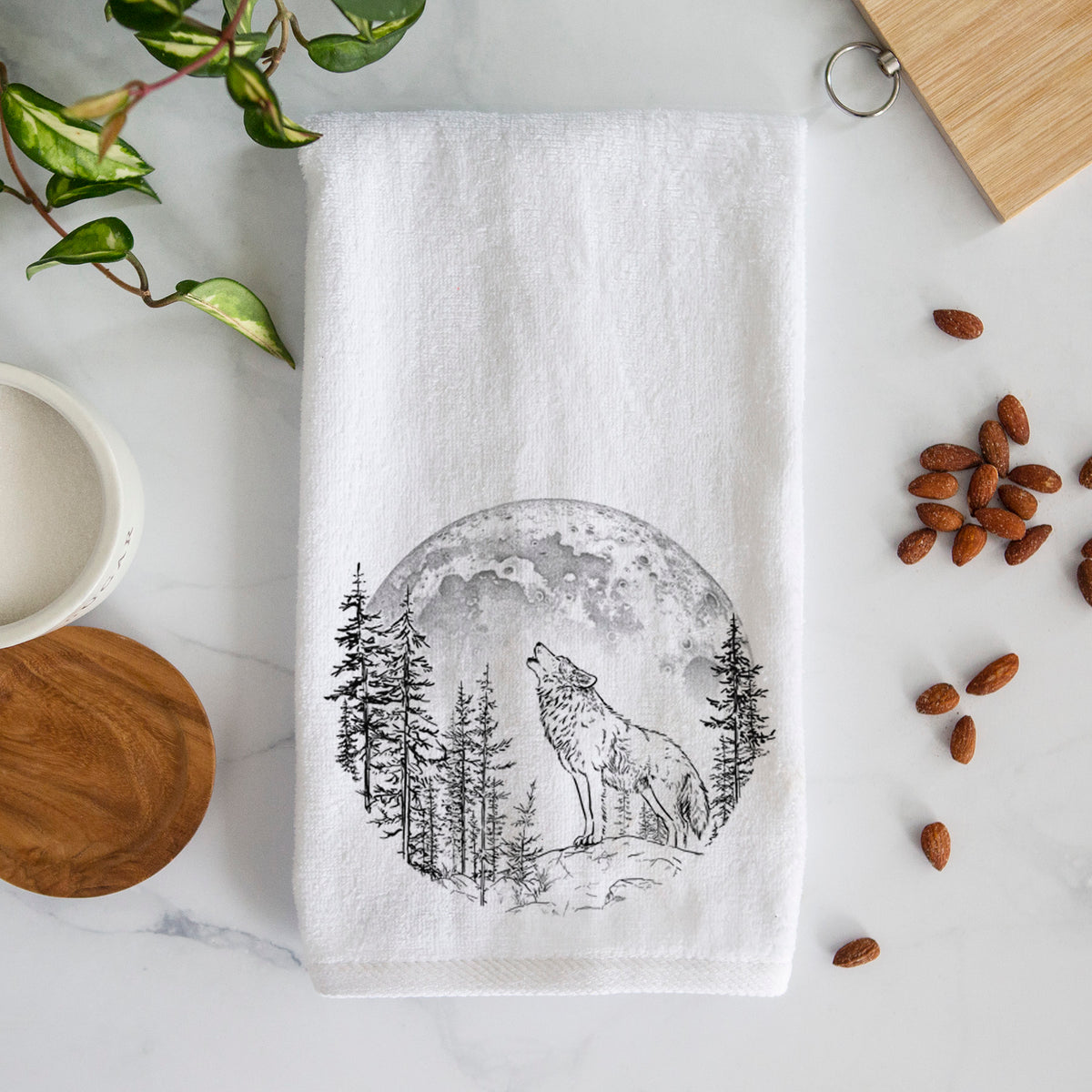 Wolf Howling at the Moon Premium Decorative Hand Towel