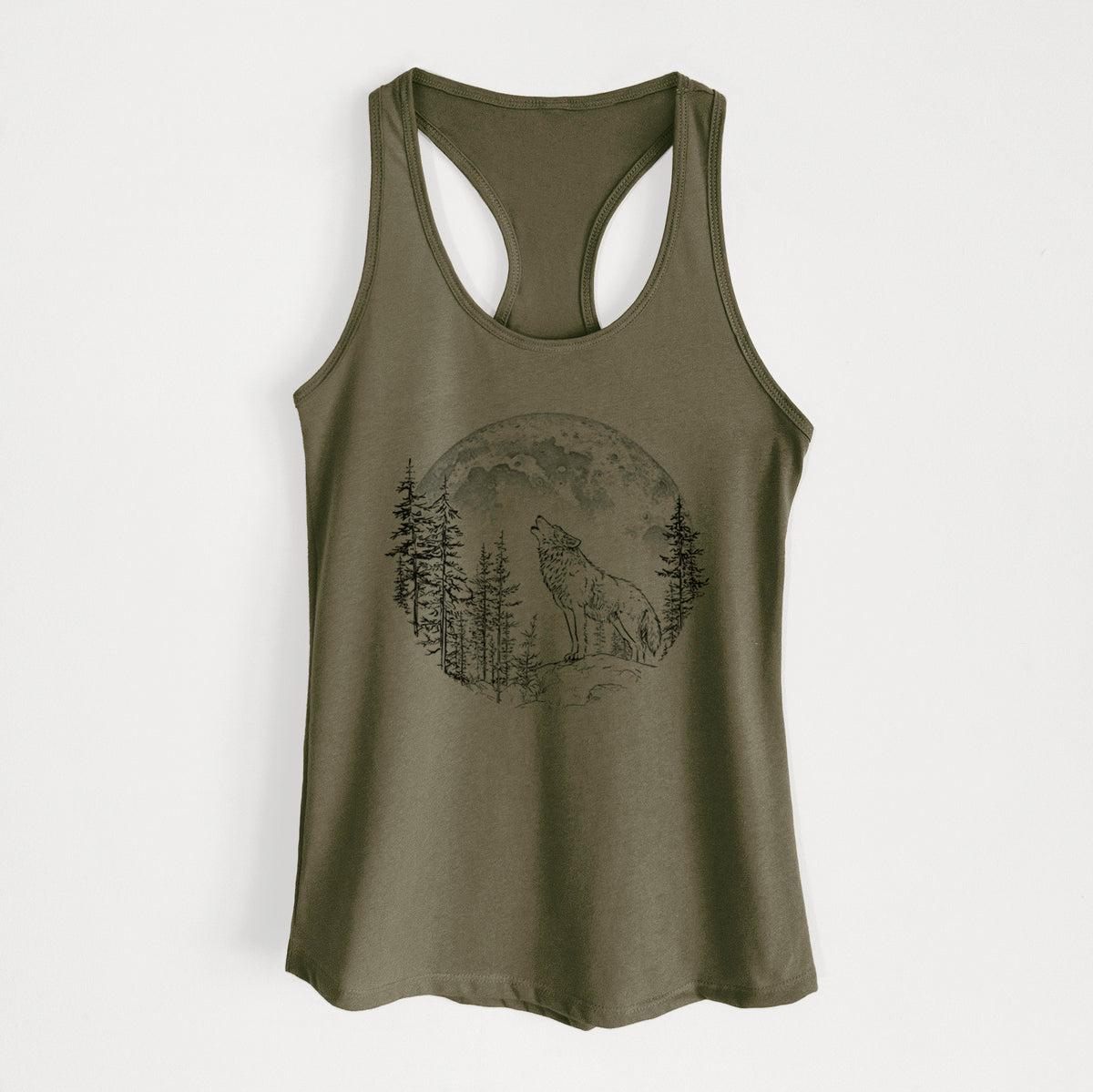 Wolf Howling at the Moon - Women's Racerback Tanktop