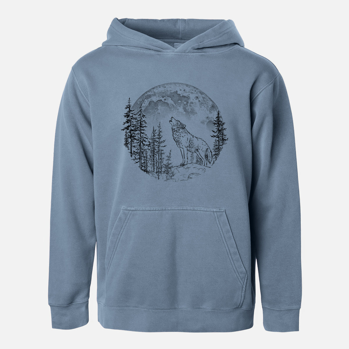 Wolf Howling at the Moon - Youth Pigment Dyed Hoodie