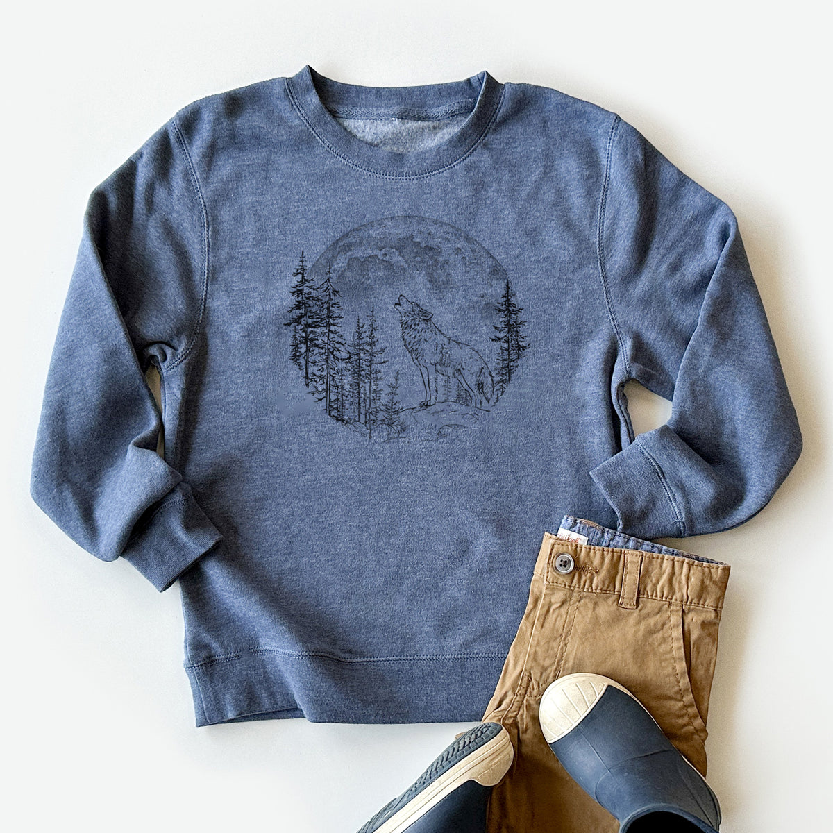 Wolf Howling at the Moon - Youth Lightweight Crewneck Sweatshirt