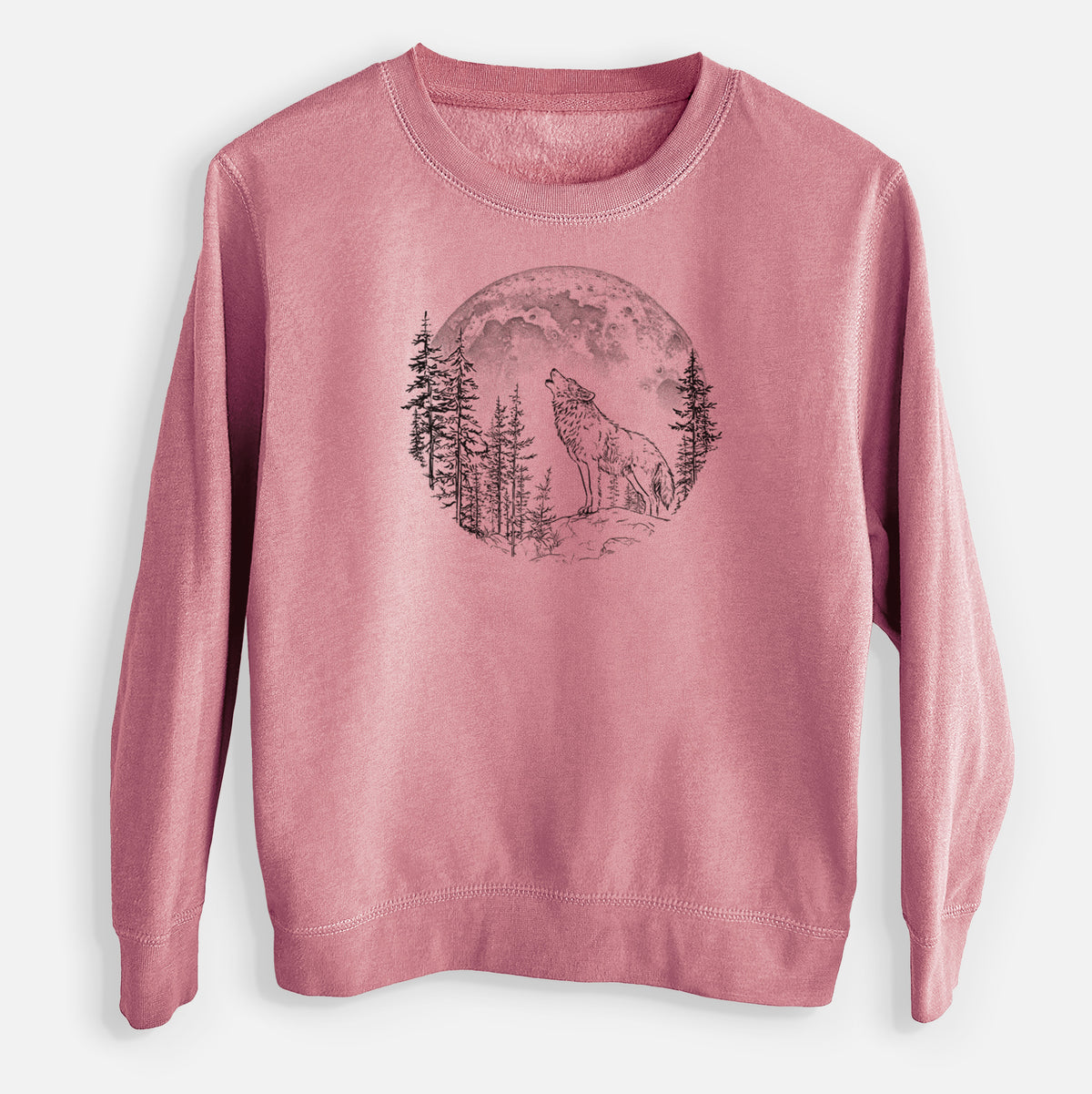 Wolf Howling at the Moon - Youth Lightweight Crewneck Sweatshirt
