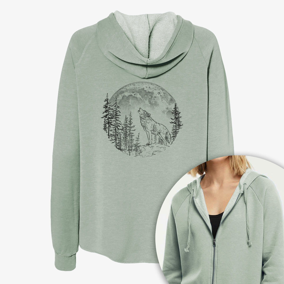 Wolf Howling at the Moon - Women's Cali Wave Zip-Up Sweatshirt