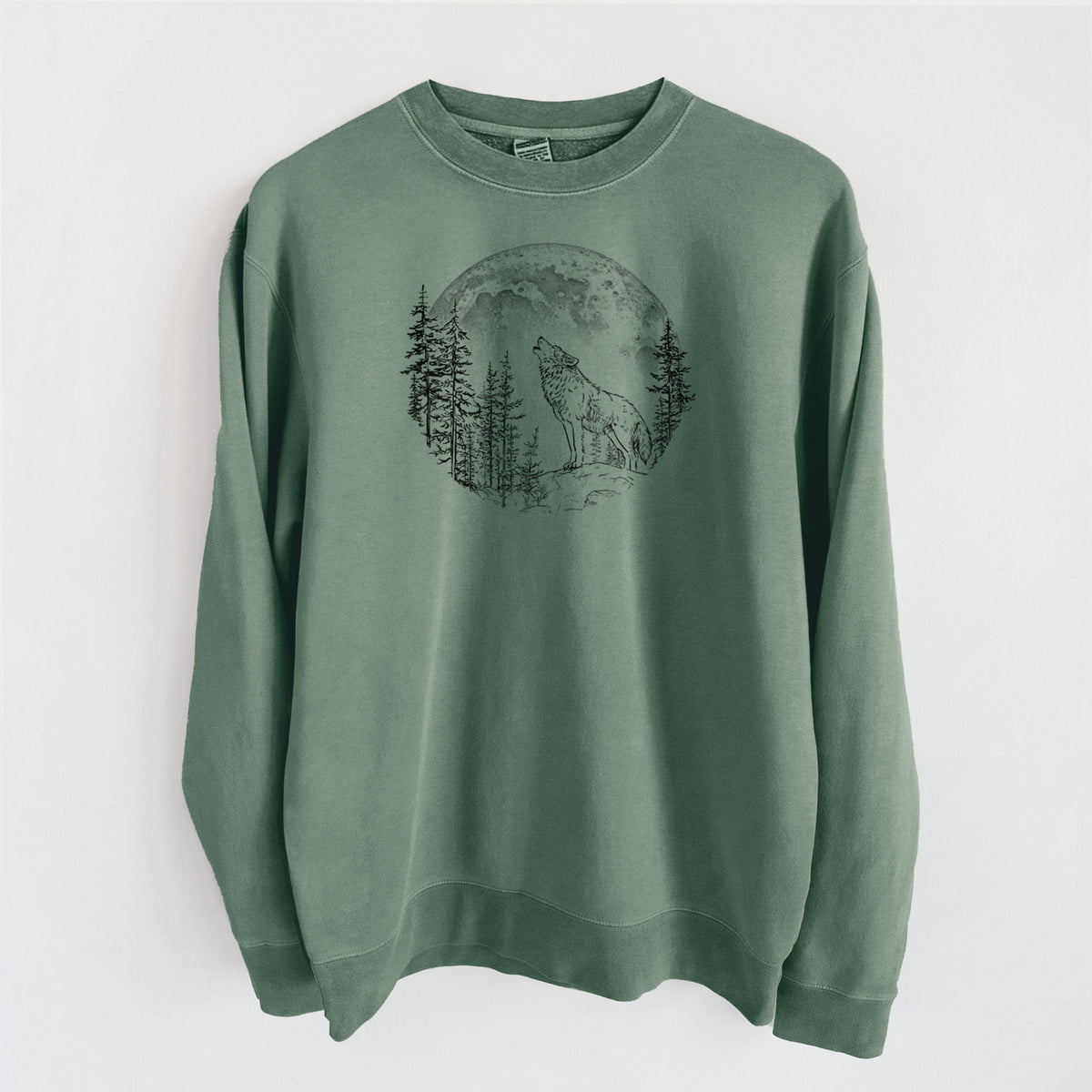 Wolf Howling at the Moon - Unisex Pigment Dyed Crew Sweatshirt