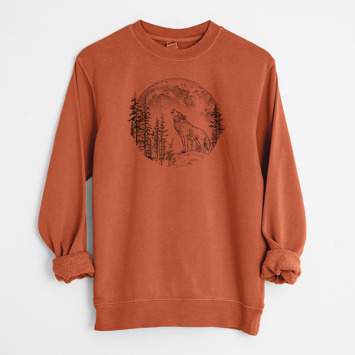 Wolf Howling at the Moon - Unisex Pigment Dyed Crew Sweatshirt