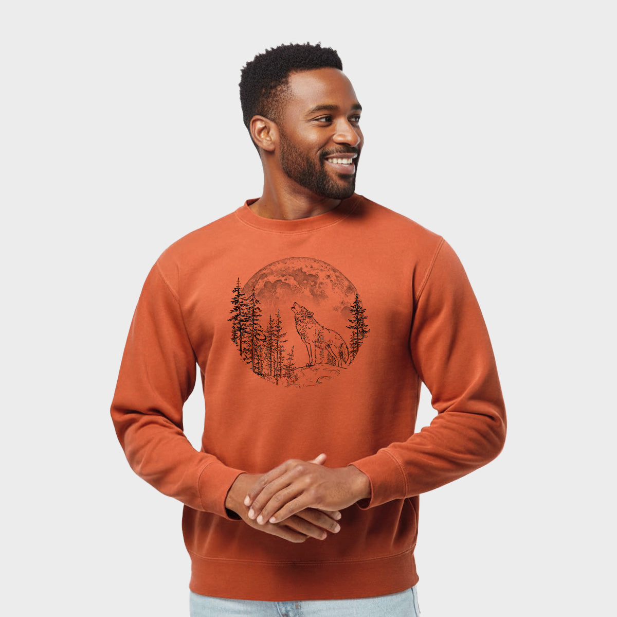 Wolf Howling at the Moon - Unisex Pigment Dyed Crew Sweatshirt