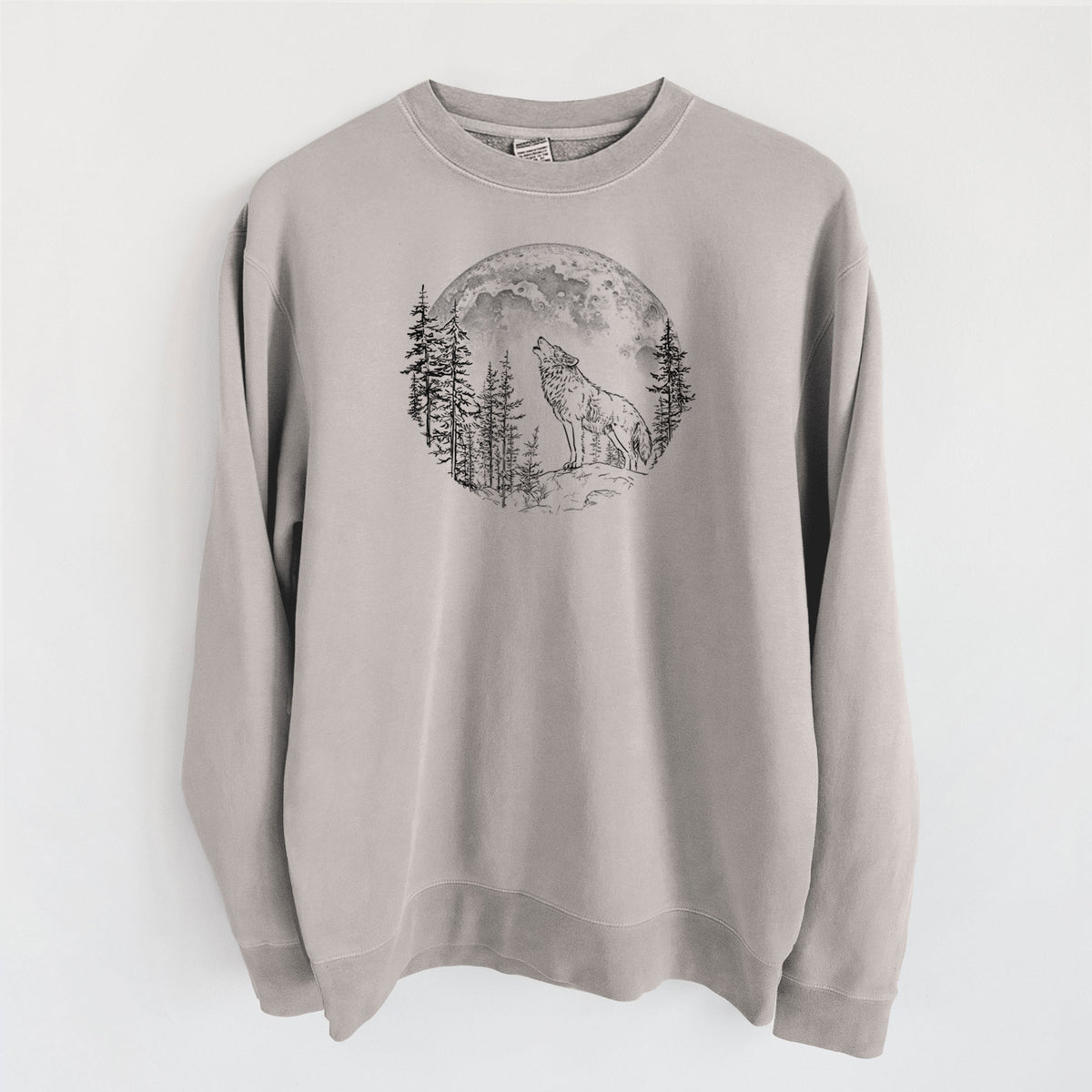 Wolf Howling at the Moon - Unisex Pigment Dyed Crew Sweatshirt