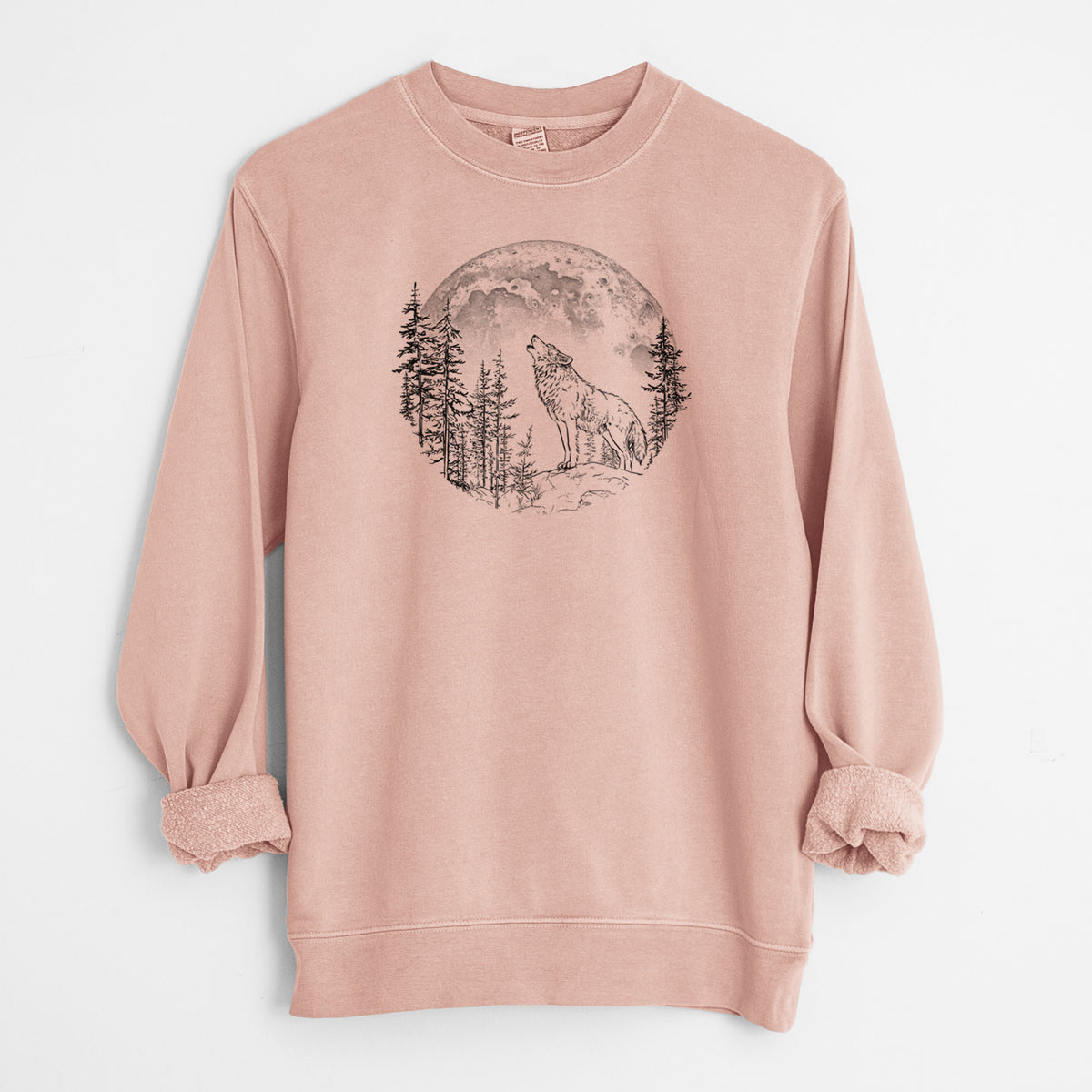 Wolf Howling at the Moon - Unisex Pigment Dyed Crew Sweatshirt