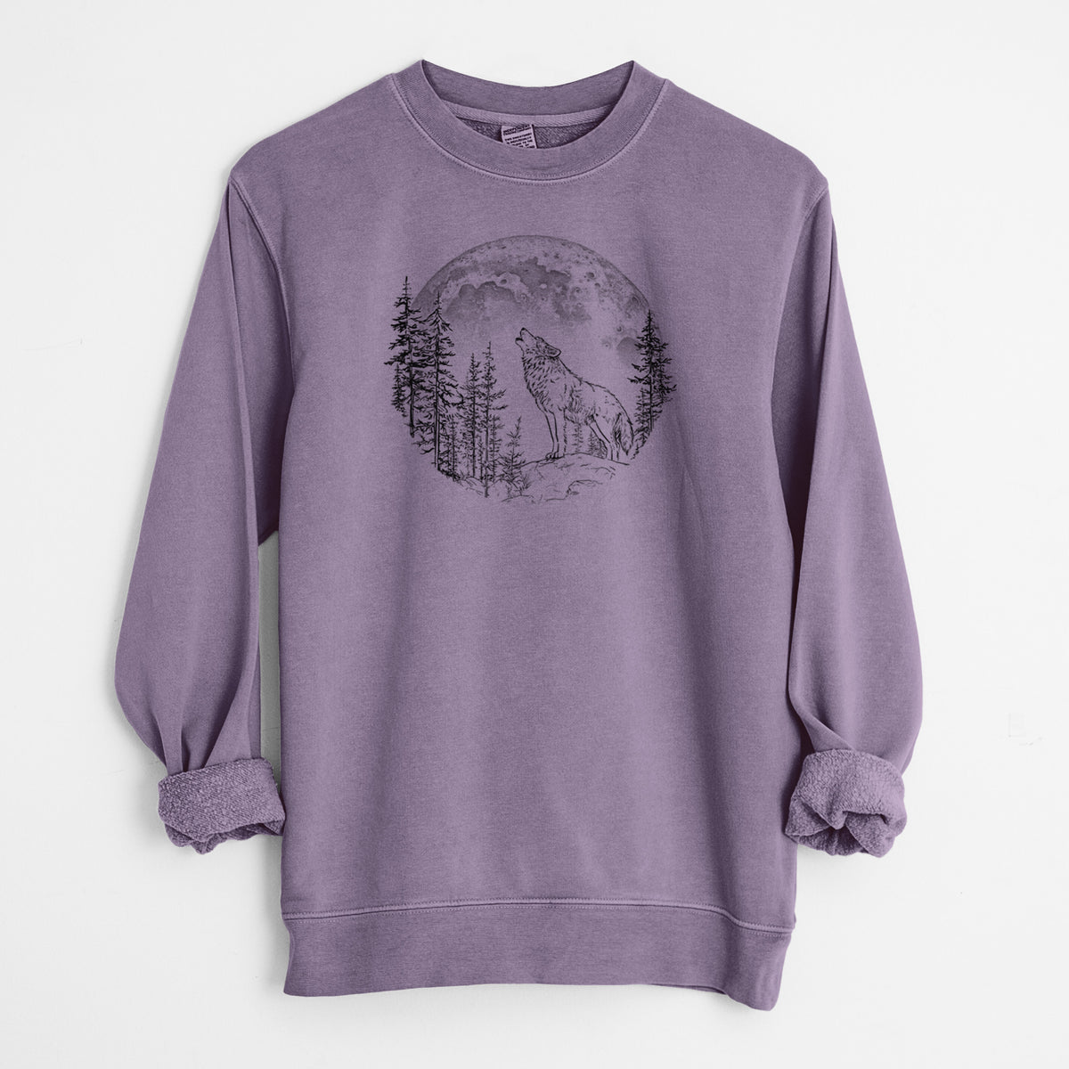 Wolf Howling at the Moon - Unisex Pigment Dyed Crew Sweatshirt