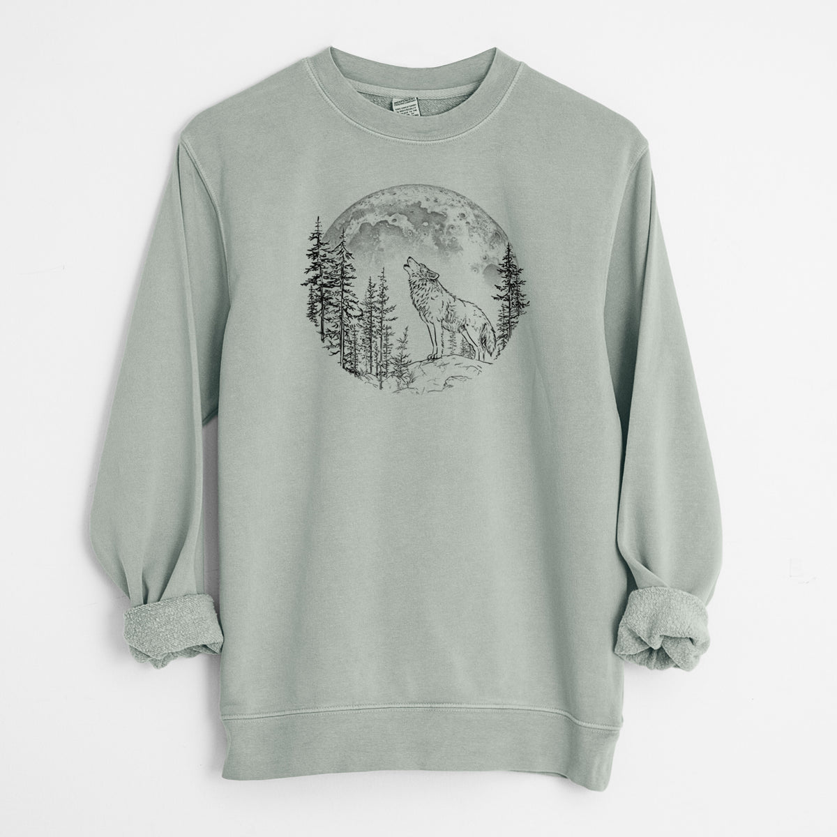 Wolf Howling at the Moon - Unisex Pigment Dyed Crew Sweatshirt