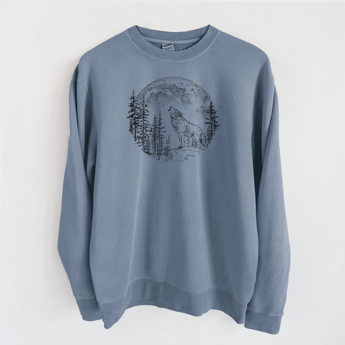 Wolf Howling at the Moon - Unisex Pigment Dyed Crew Sweatshirt