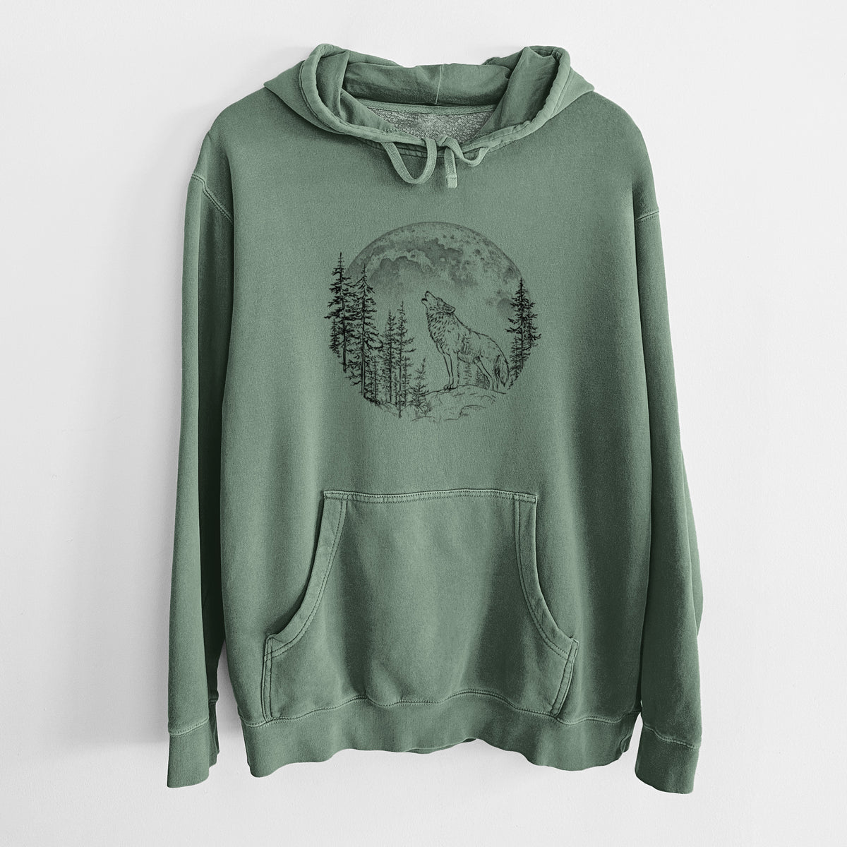 Wolf Howling at the Moon - Unisex Pigment Dyed Hoodie