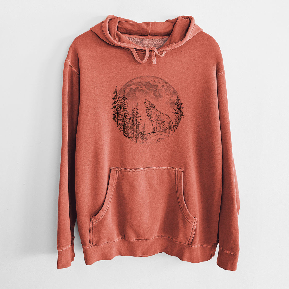 Wolf Howling at the Moon - Unisex Pigment Dyed Hoodie