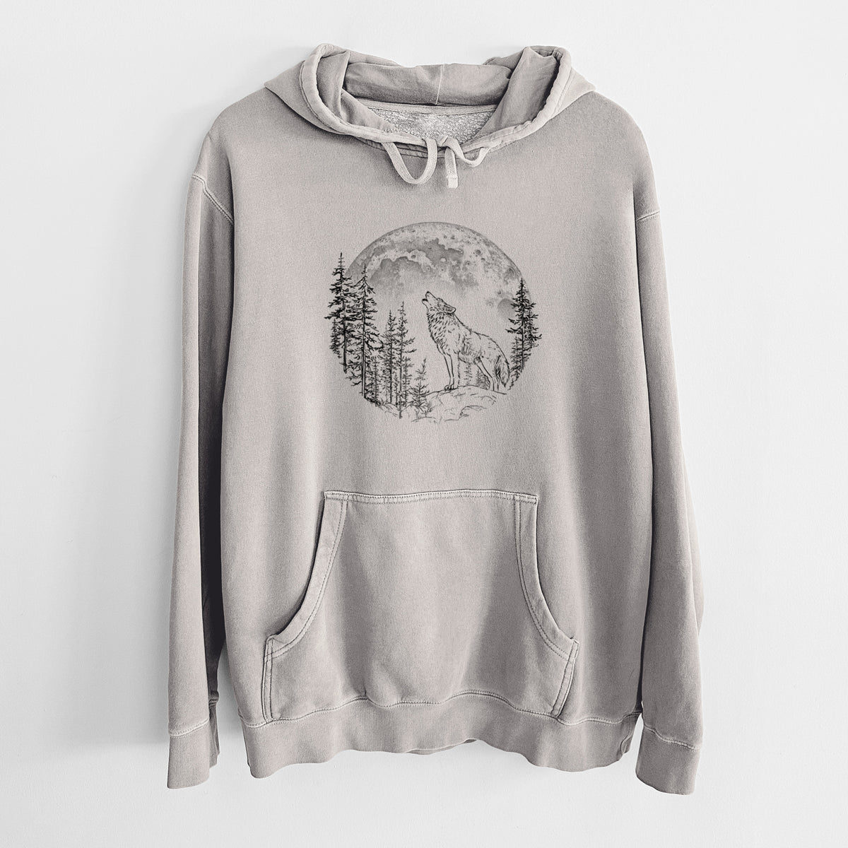 Wolf Howling at the Moon - Unisex Pigment Dyed Hoodie