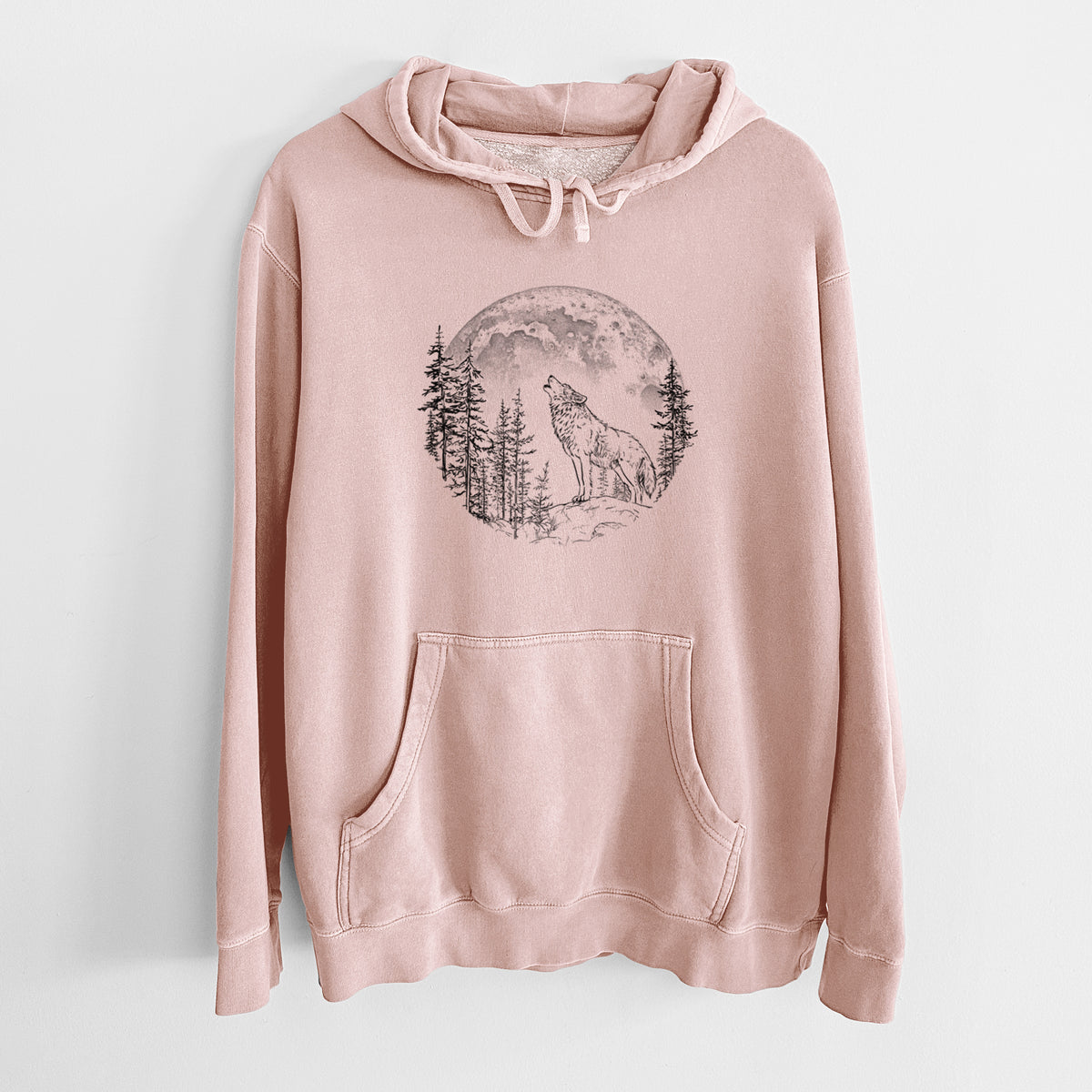 Wolf Howling at the Moon - Unisex Pigment Dyed Hoodie