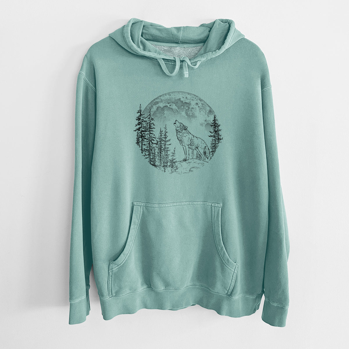 Wolf Howling at the Moon - Unisex Pigment Dyed Hoodie