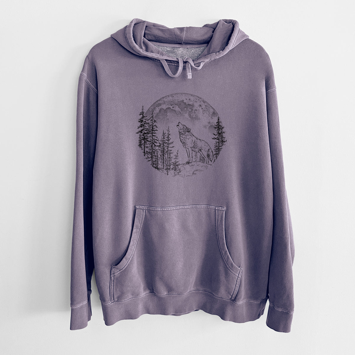Wolf Howling at the Moon - Unisex Pigment Dyed Hoodie