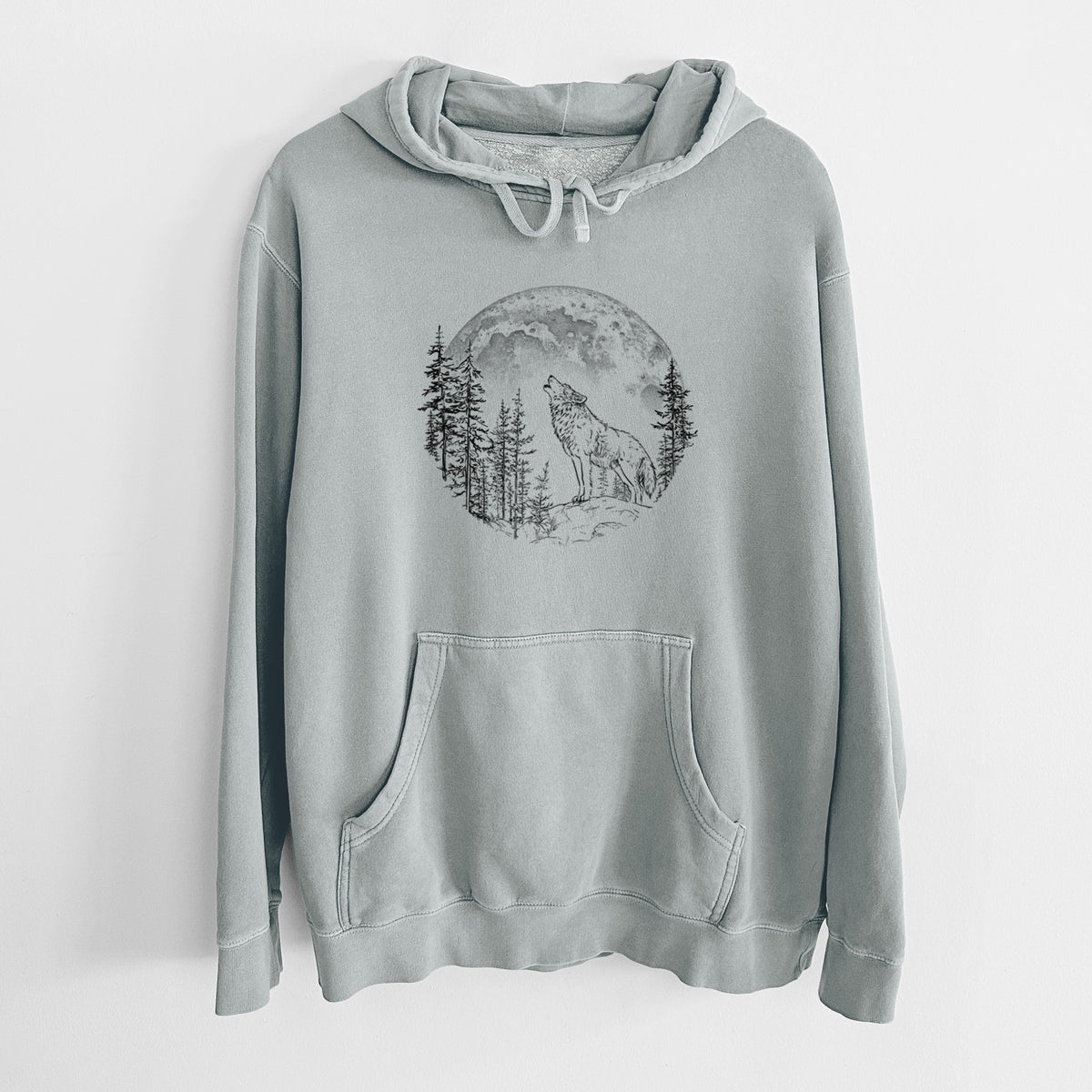 Wolf Howling at the Moon - Unisex Pigment Dyed Hoodie
