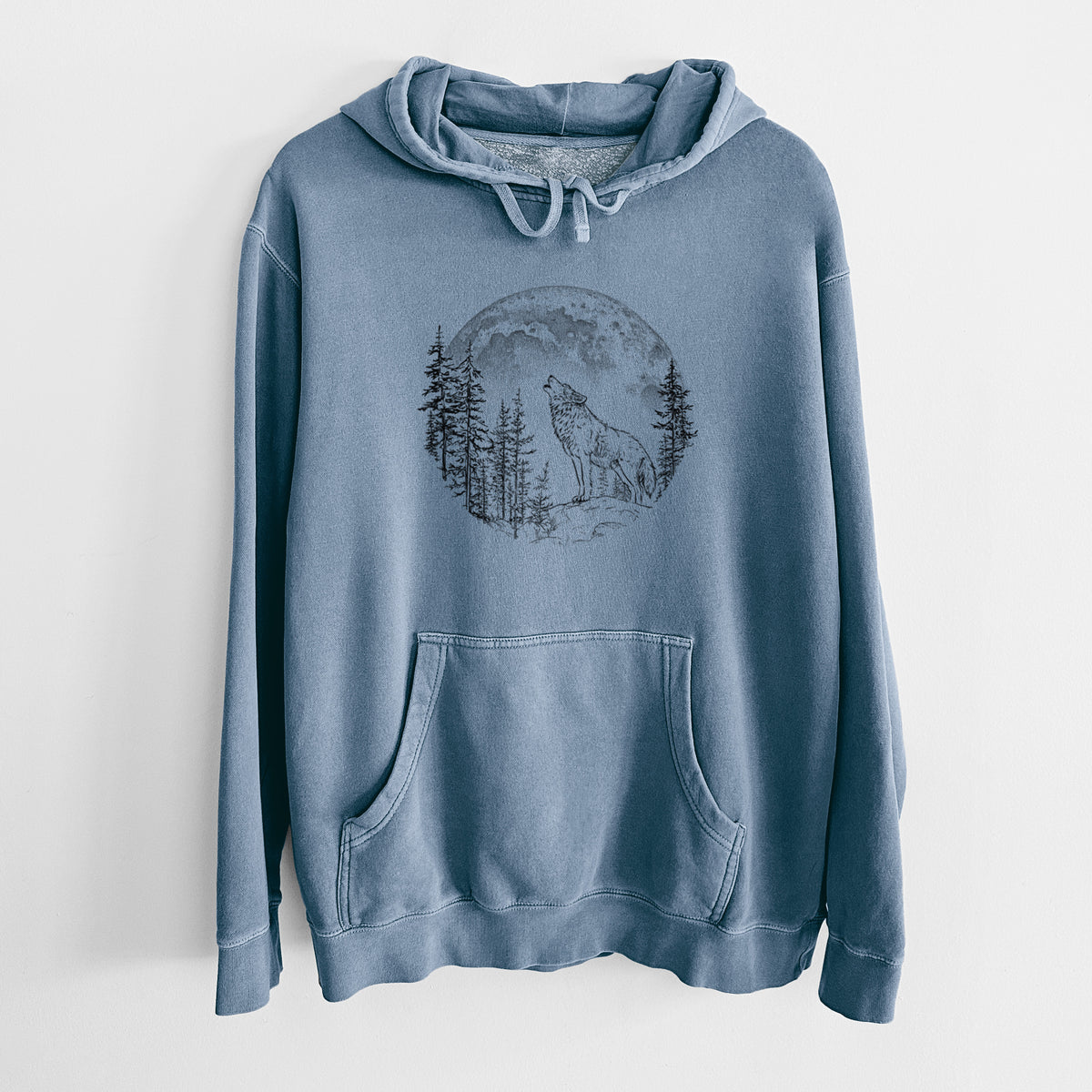Wolf Howling at the Moon - Unisex Pigment Dyed Hoodie