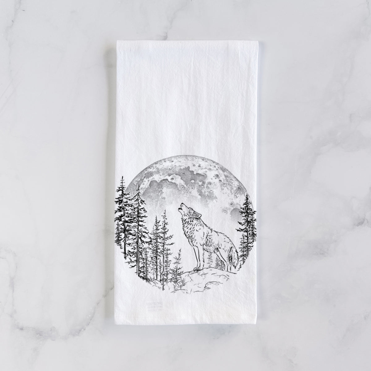 Wolf Howling at the Moon Tea Towel