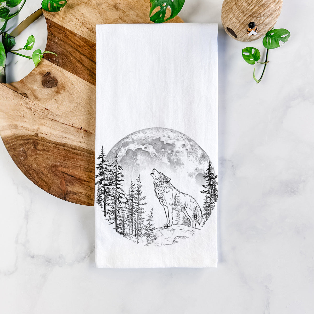 Wolf Howling at the Moon Tea Towel