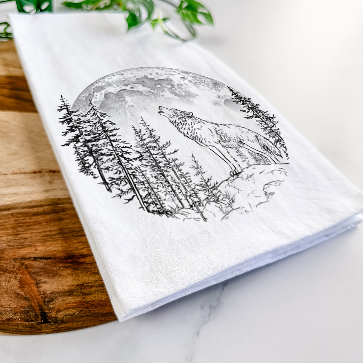 Wolf Howling at the Moon Tea Towel