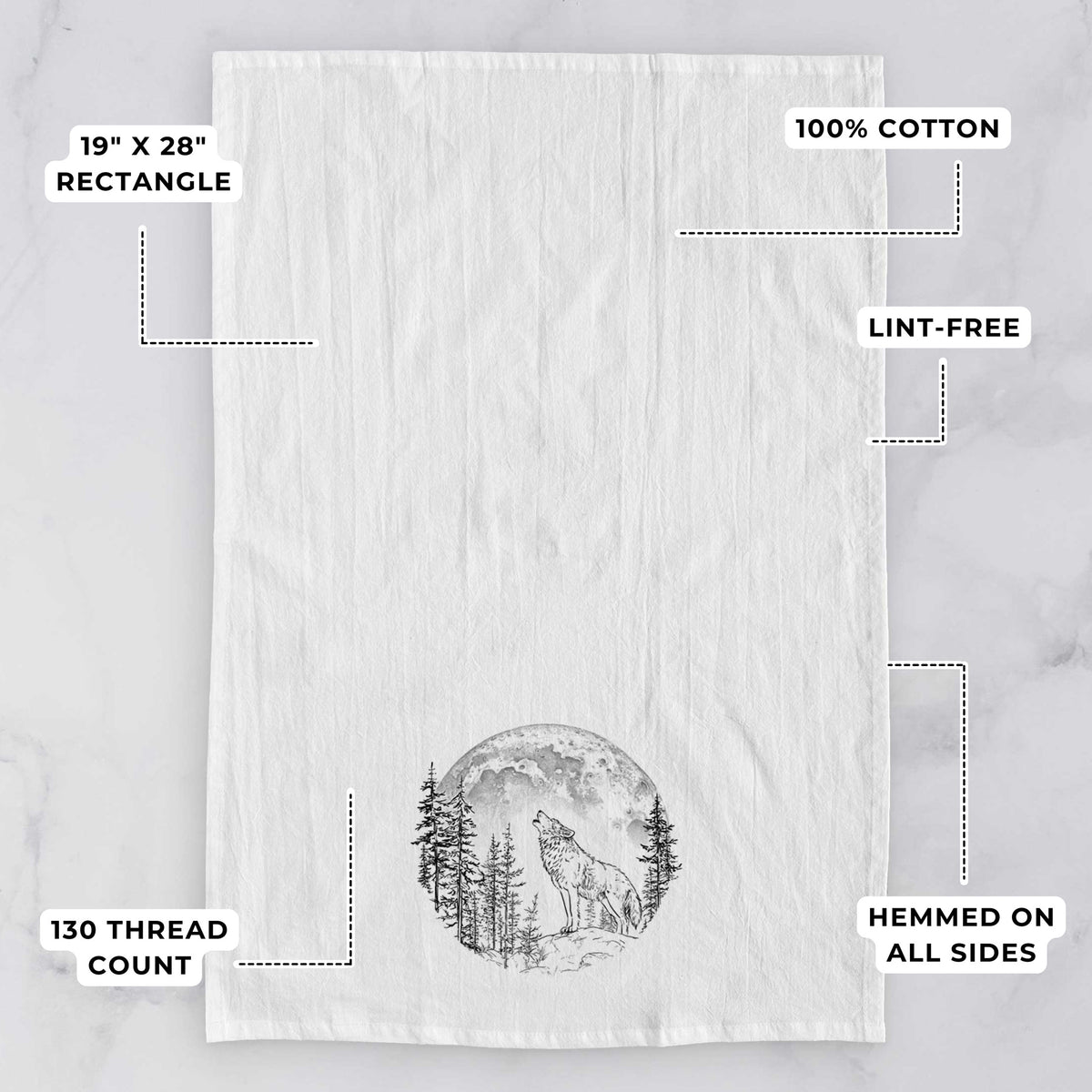 Wolf Howling at the Moon Tea Towel