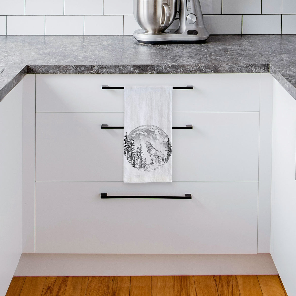 Wolf Howling at the Moon Tea Towel