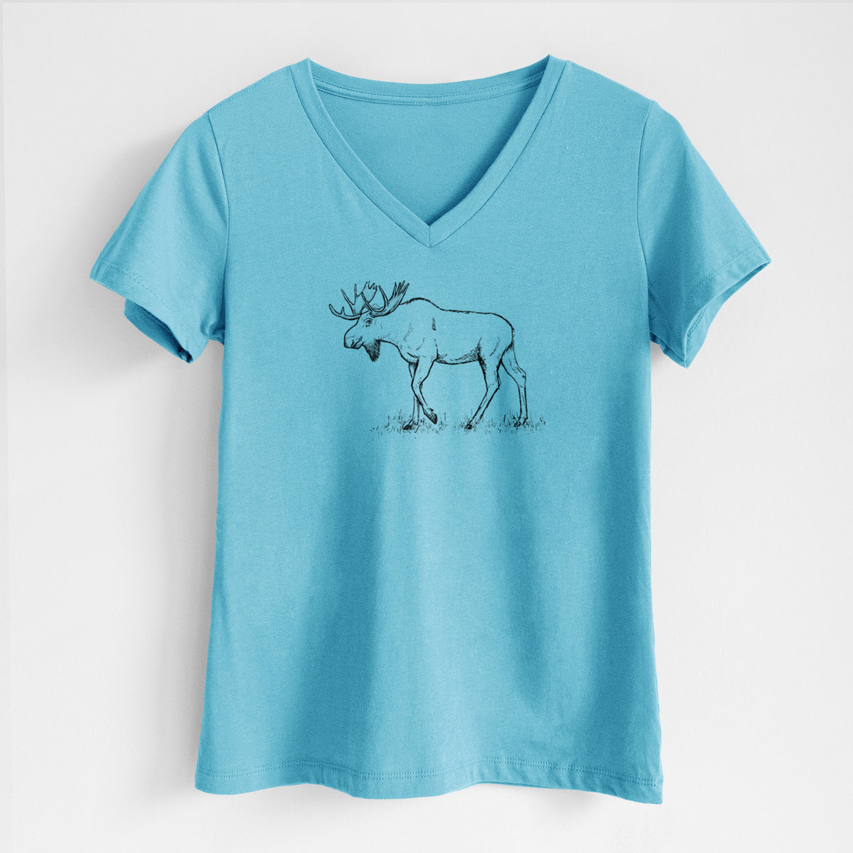 Bull Moose - Alces alces - Women&#39;s Lightweight Relaxed Fit 100% Cotton V-neck