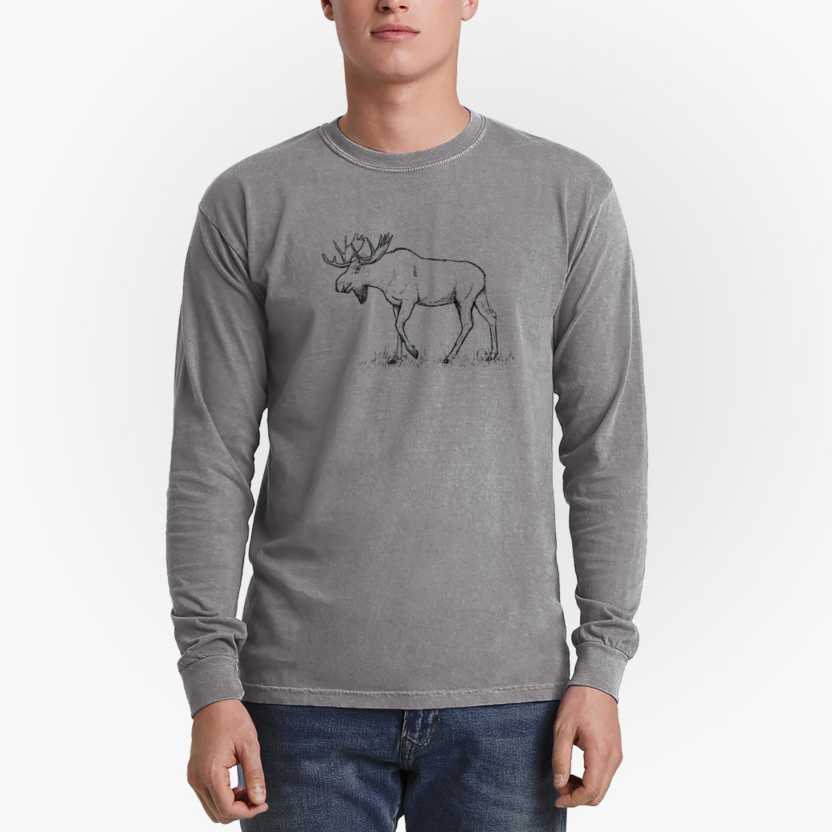 Bull Moose - Alces alces - Men&#39;s Heavyweight 100% Cotton Long Sleeve