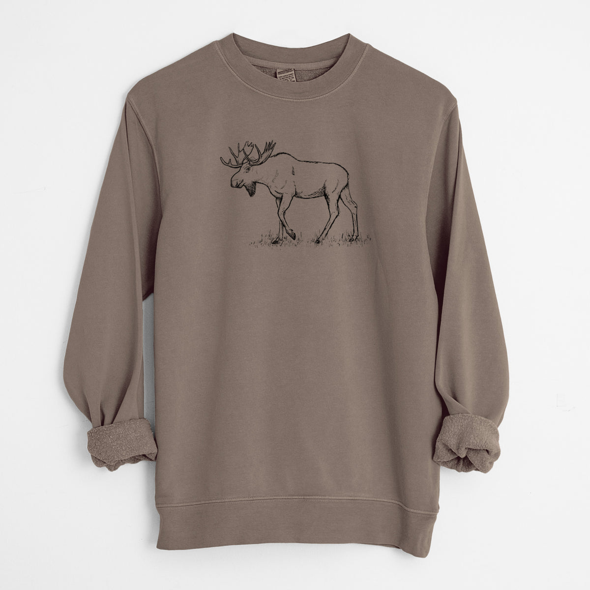 Bull Moose - Alces alces - Unisex Pigment Dyed Crew Sweatshirt in Espresso Brown Color