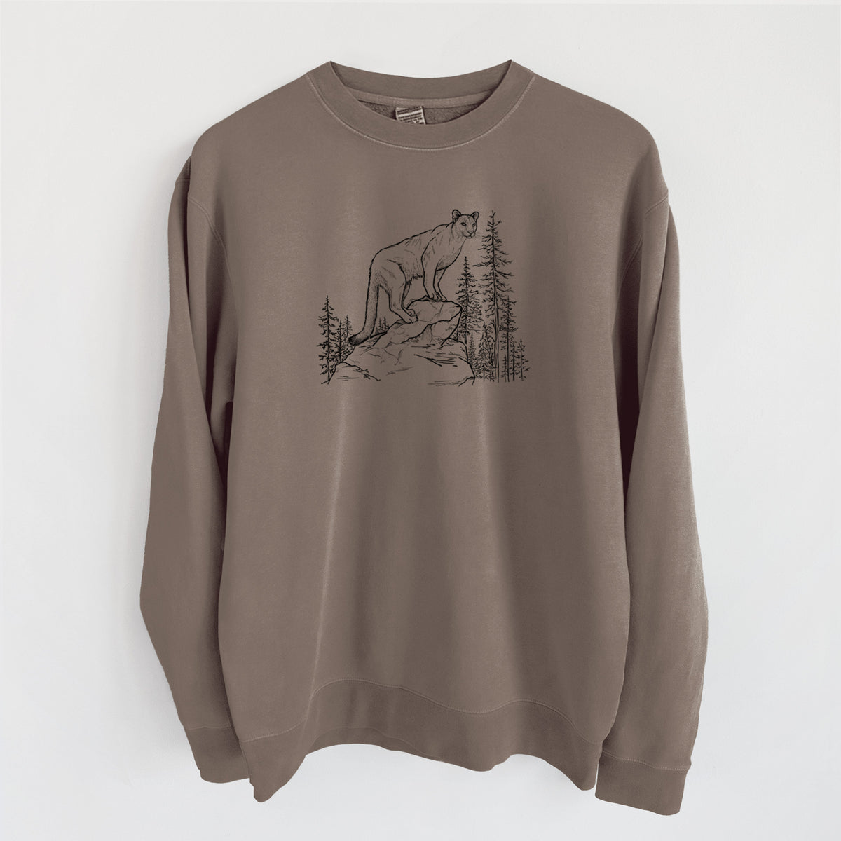 Mountain Lion - Puma concolor - Unisex Pigment Dyed Crew Sweatshirt in Espresso Brown Color