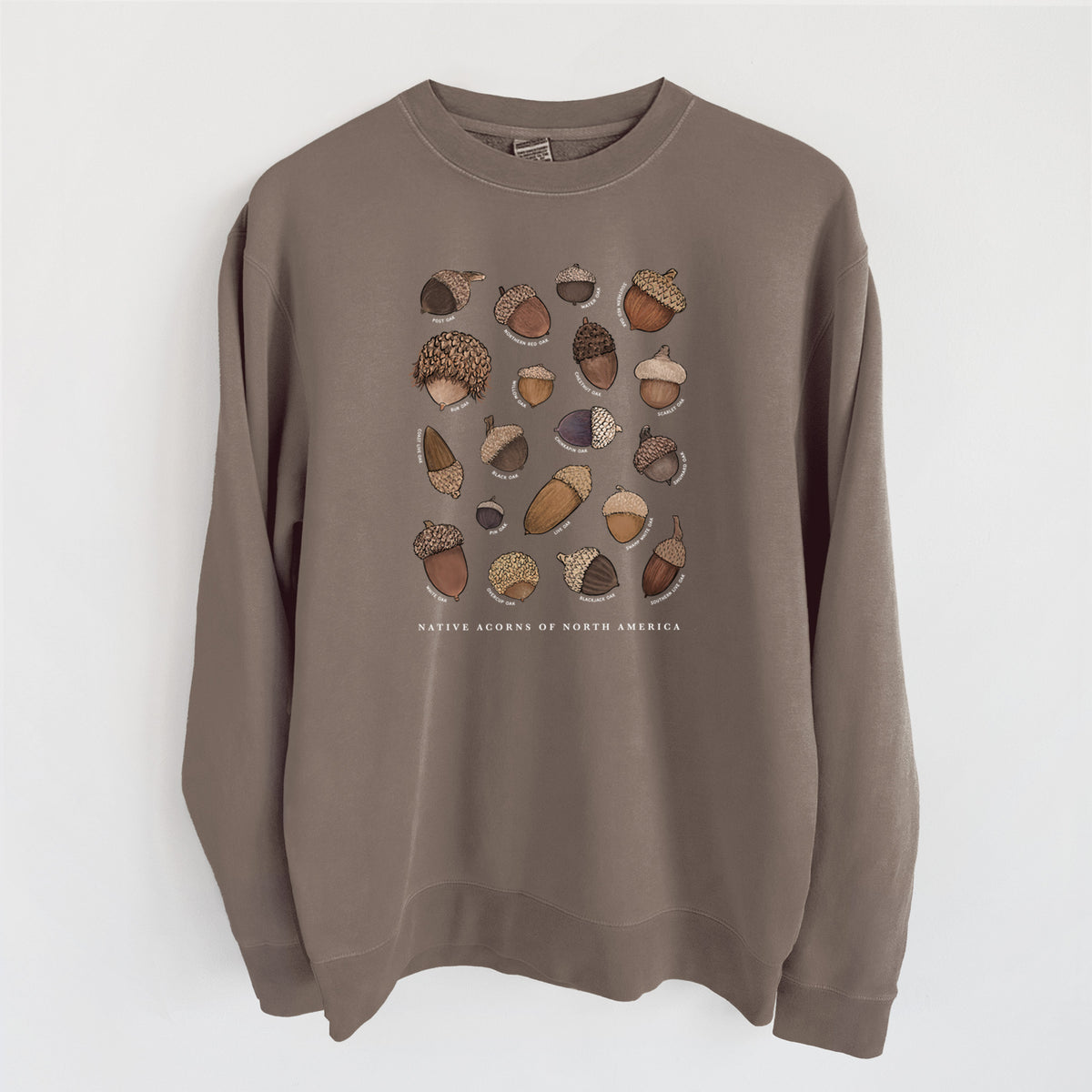 Native Acorns of North America - Unisex Pigment Dyed Crew Sweatshirt in Espresso color