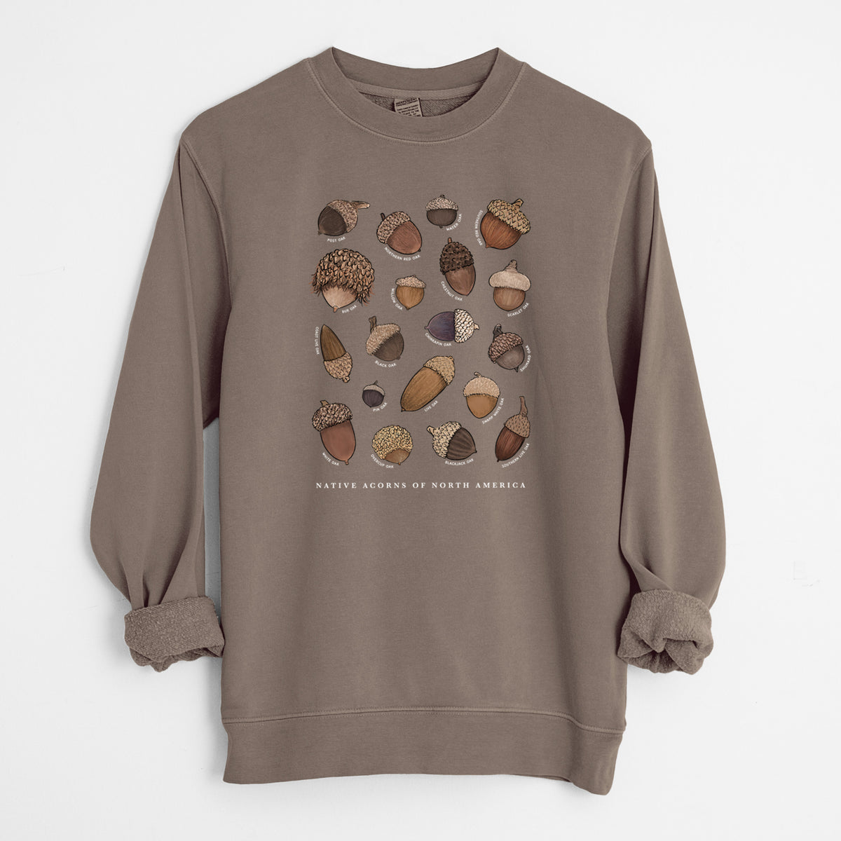 Native Acorns of North America - Unisex Pigment Dyed Crew Sweatshirt in Espresso color