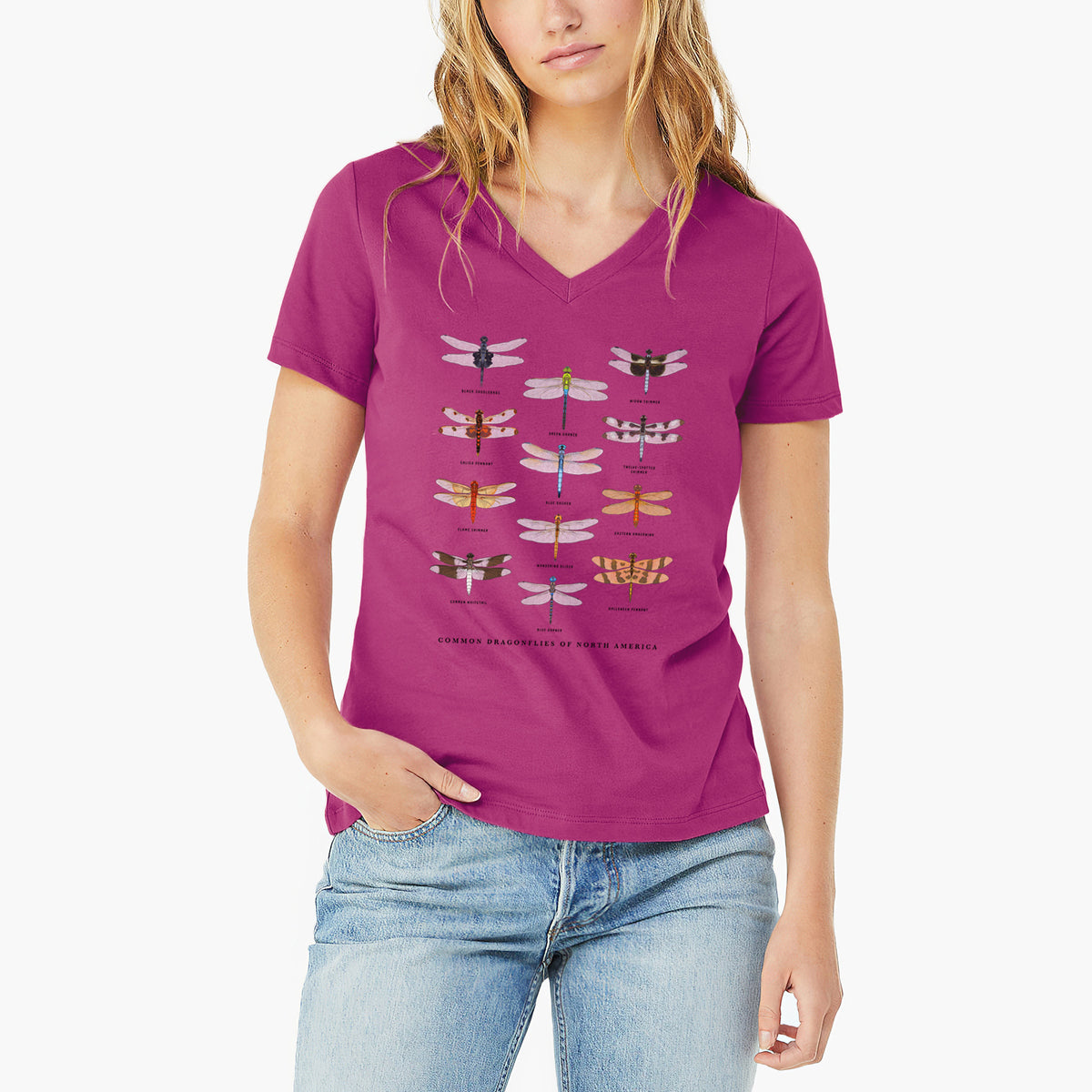 Common Dragonflies of North America - Women's Lightweight Relaxed Fit 100% Cotton V-neck