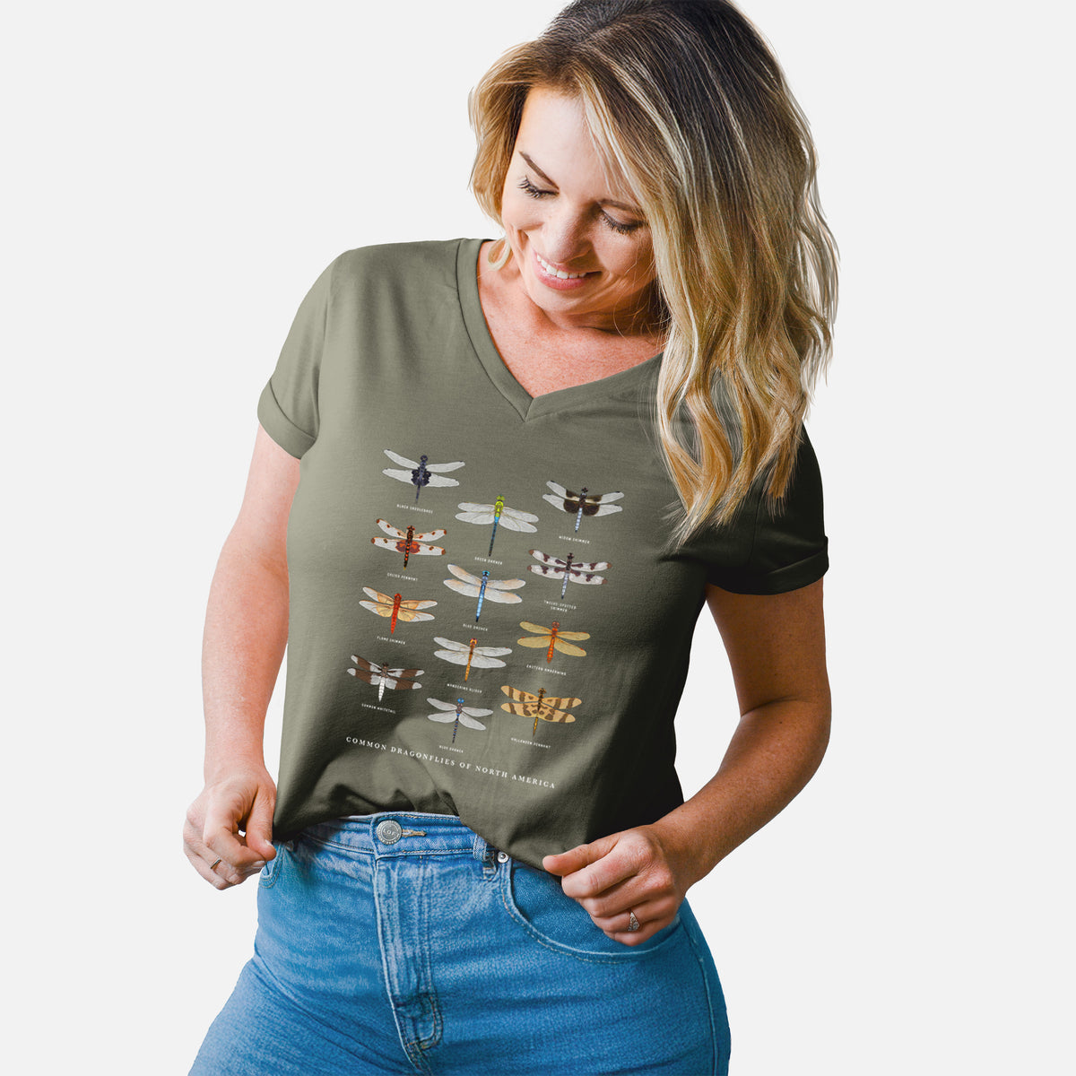 Common Dragonflies of North America - Women's Lightweight Relaxed Fit 100% Cotton V-neck