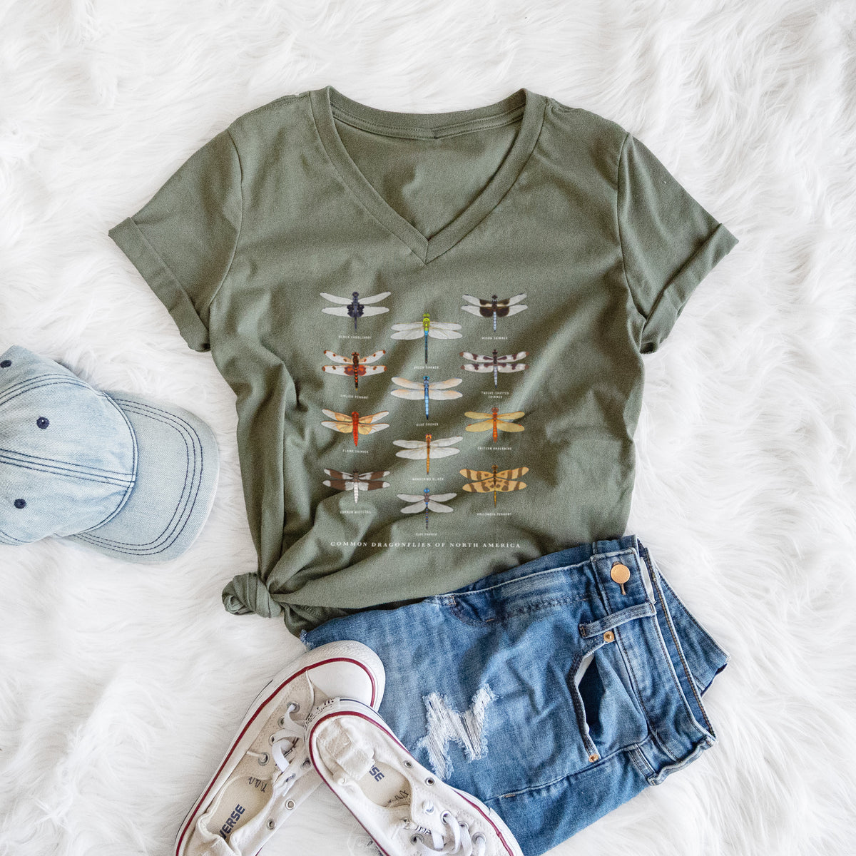 Common Dragonflies of North America - Women's Lightweight Relaxed Fit 100% Cotton V-neck