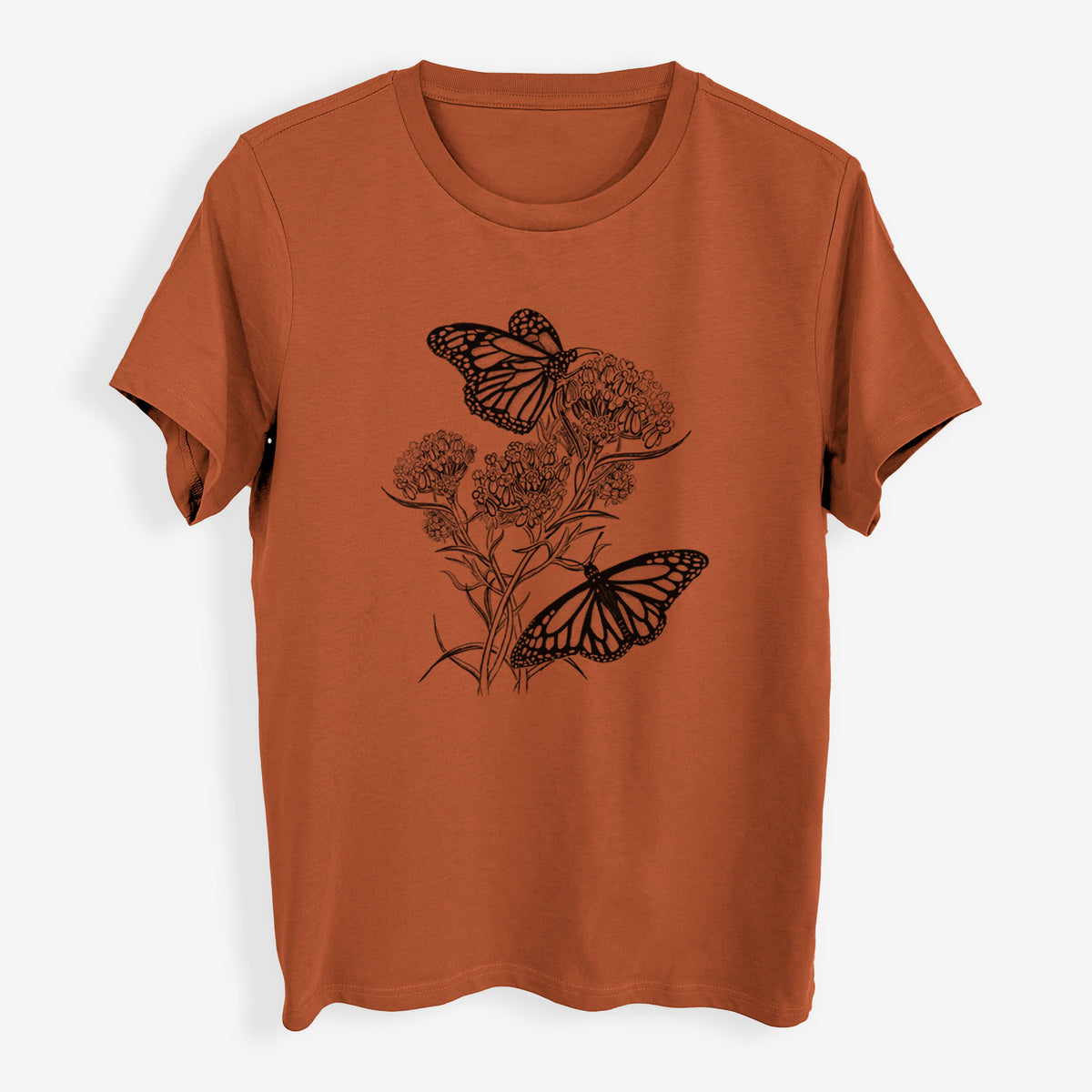 Narrowleaf Milkweed with Monarchs - Womens Everyday Maple Tee