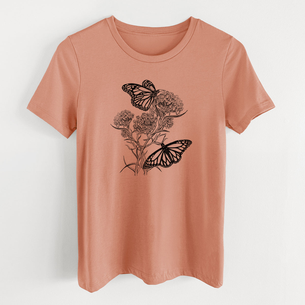 Narrowleaf Milkweed with Monarchs - Women&#39;s Lightweight Relaxed Fit 100% Cotton Crewneck