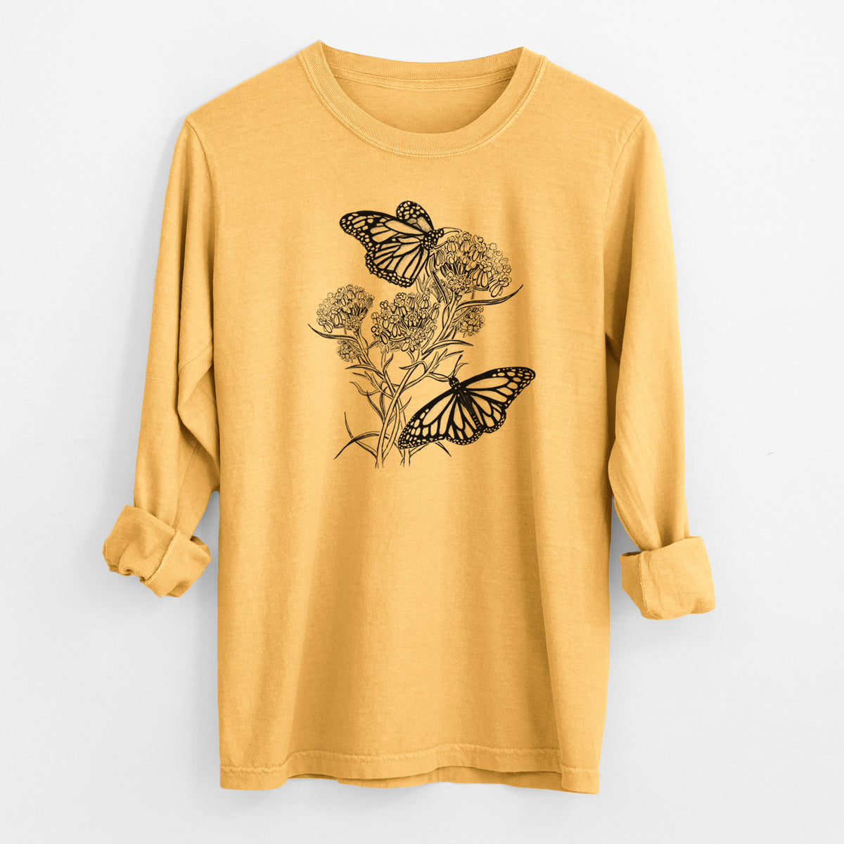 Narrowleaf Milkweed with Monarchs - Men&#39;s Heavyweight 100% Cotton Long Sleeve