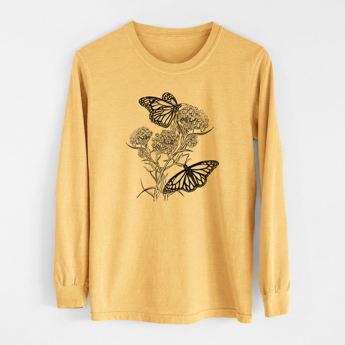 Narrowleaf Milkweed with Monarchs - Men&#39;s Heavyweight 100% Cotton Long Sleeve